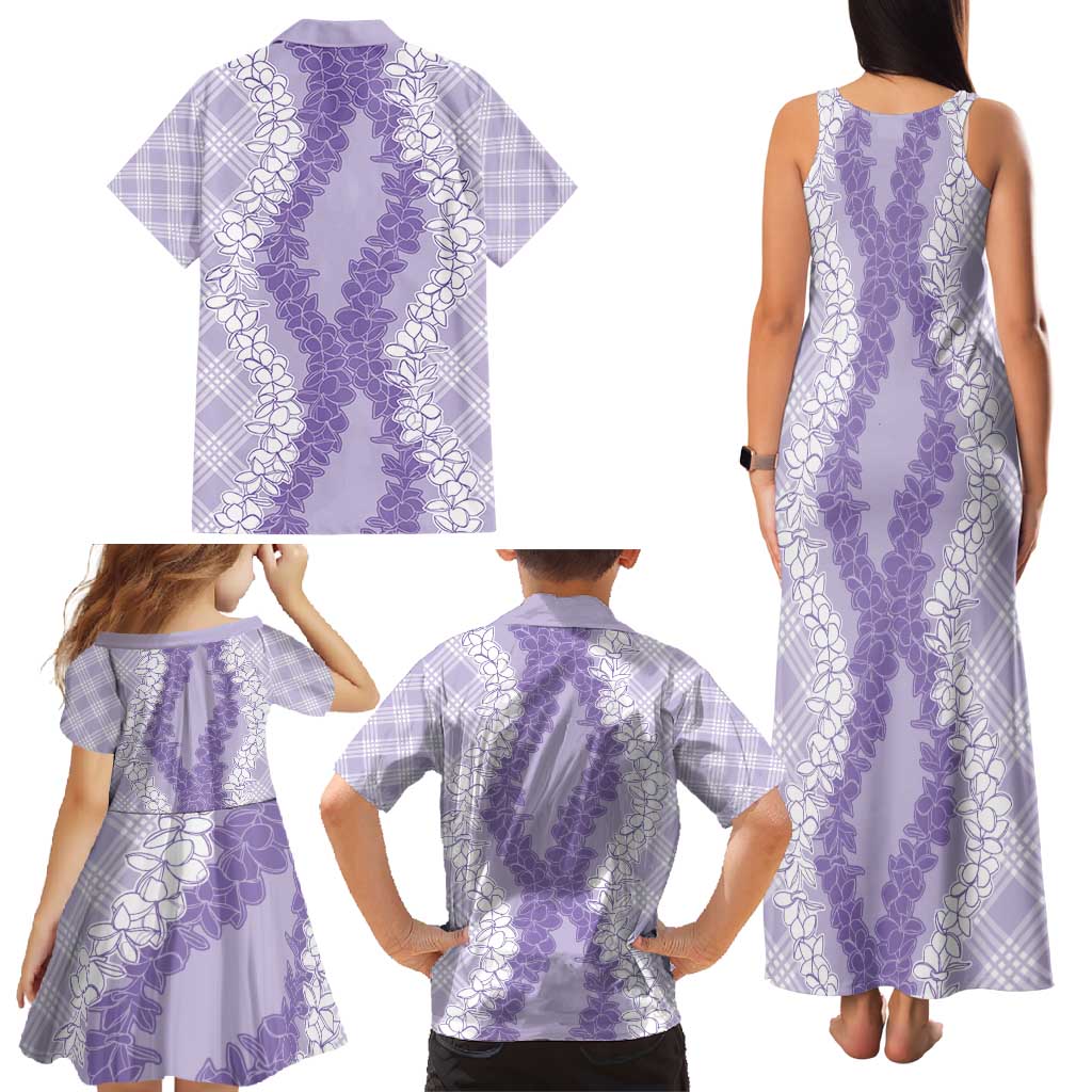 Hawaii Aloha Plumeria Lei Lavender Palaka Family Matching Tank Maxi Dress and Hawaiian Shirt LT7 - Polynesian Pride