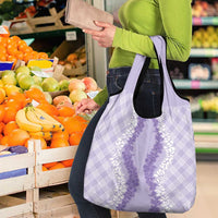 Hawaii Aloha Plumeria Lei Lavender Palaka Grocery Bag - Polynesian Pride