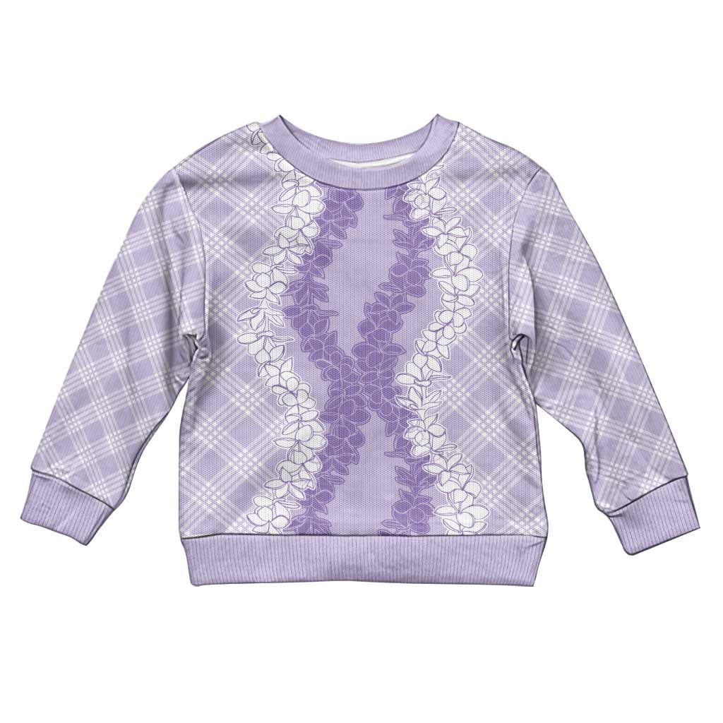Hawaii Aloha Plumeria Lei Lavender Palaka Kid Ugly Christmas Sweater - Polynesian Pride