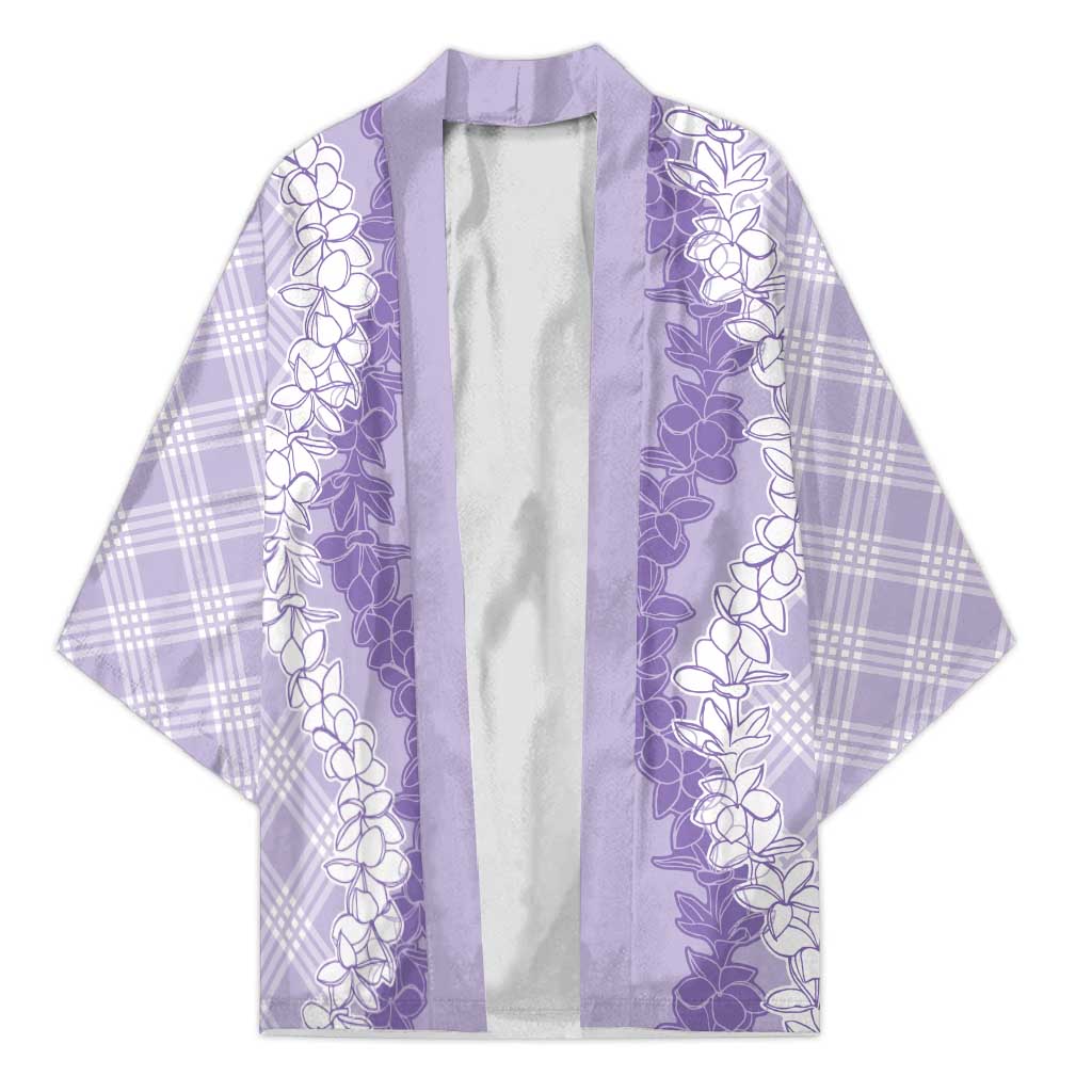 Hawaii Aloha Plumeria Lei Lavender Palaka Kimono - Polynesian Pride