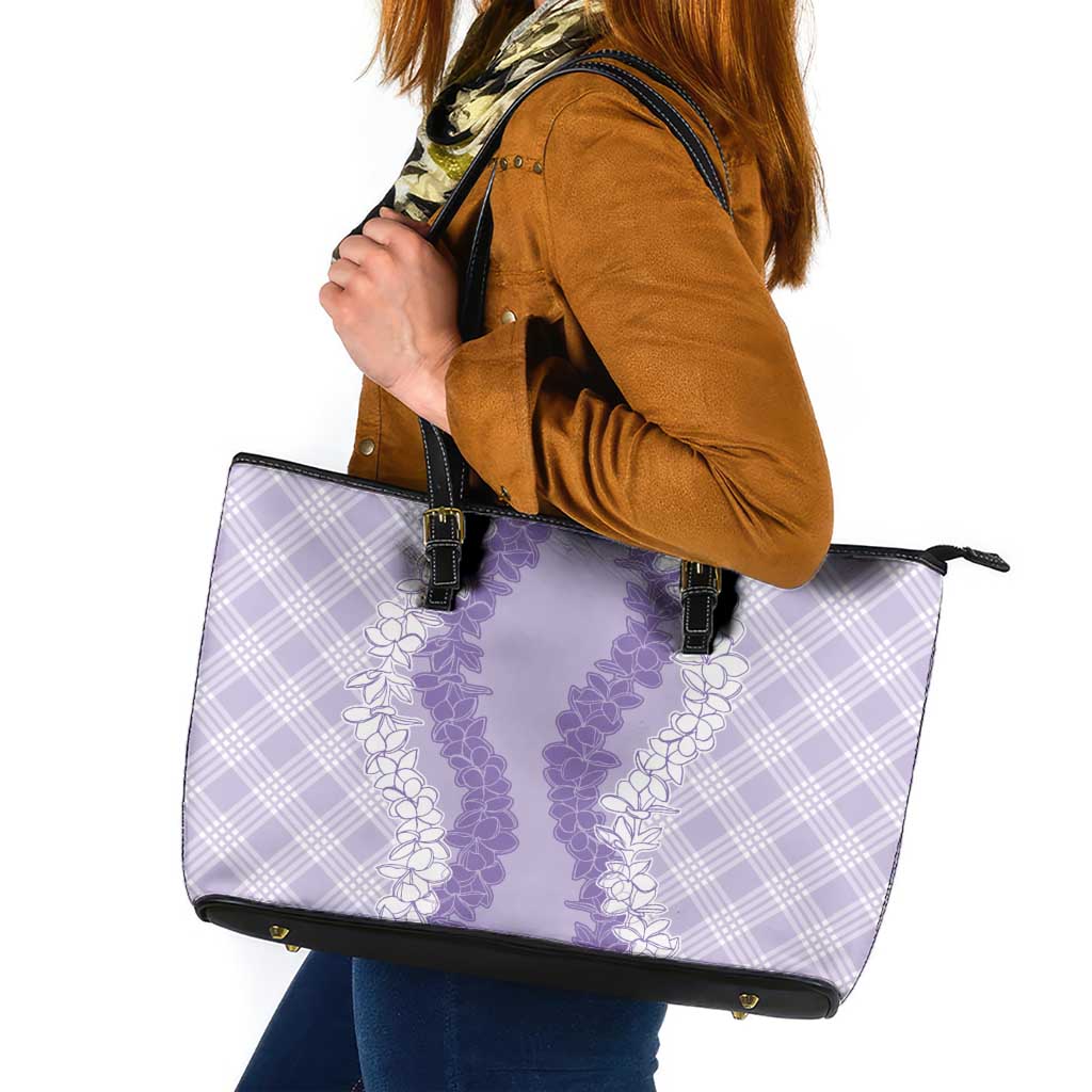 Hawaii Aloha Plumeria Lei Lavender Palaka Leather Tote Bag LT7 Lavender - Polynesian Pride