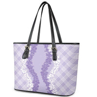 Hawaii Aloha Plumeria Lei Lavender Palaka Leather Tote Bag LT7 - Polynesian Pride