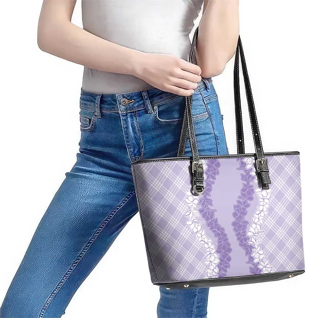 Hawaii Aloha Plumeria Lei Lavender Palaka Leather Tote Bag LT7 - Polynesian Pride