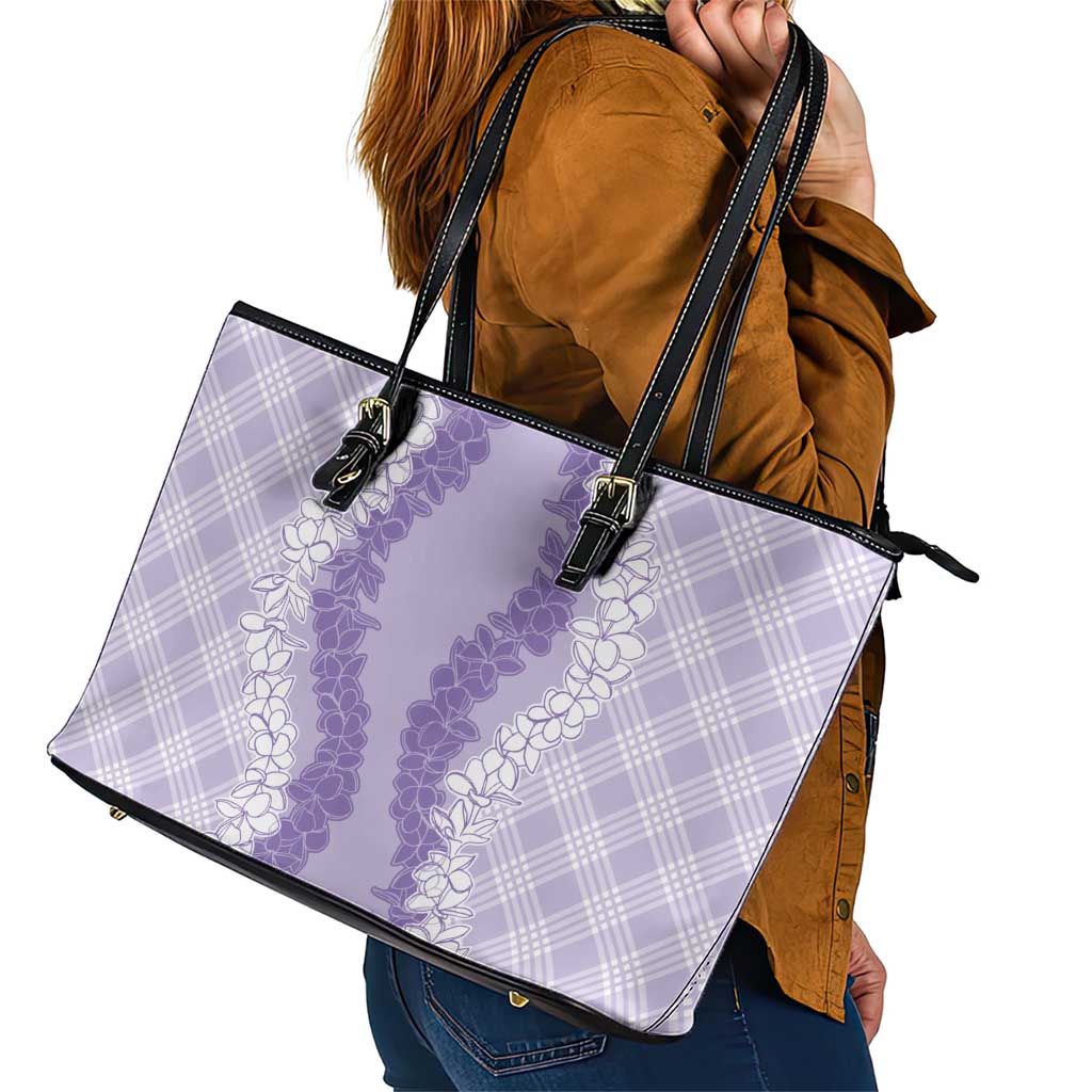 Hawaii Aloha Plumeria Lei Lavender Palaka Leather Tote Bag LT7 - Polynesian Pride