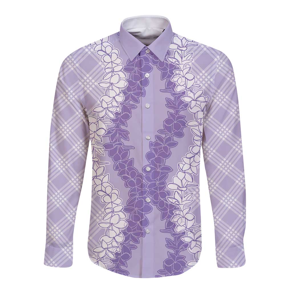 Hawaii Aloha Plumeria Lei Lavender Palaka Long Sleeve Button Shirt - Polynesian Pride