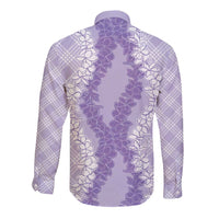 Hawaii Aloha Plumeria Lei Lavender Palaka Long Sleeve Button Shirt - Polynesian Pride