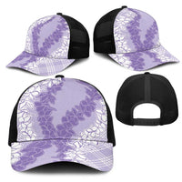 Hawaii Aloha Plumeria Lei Lavender Palaka Mesh Trucker Cap - Polynesian Pride