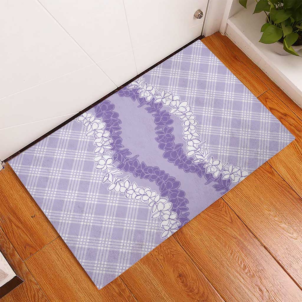 Hawaii Aloha Plumeria Lei Lavender Palaka Rubber Doormat - Polynesian Pride