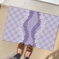 Hawaii Aloha Plumeria Lei Lavender Palaka Rubber Doormat - Polynesian Pride