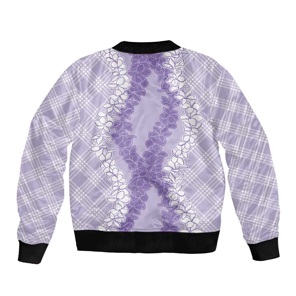Hawaii Aloha Plumeria Lei Lavender Palaka Sleeve Zip Bomber Jacket - Polynesian Pride