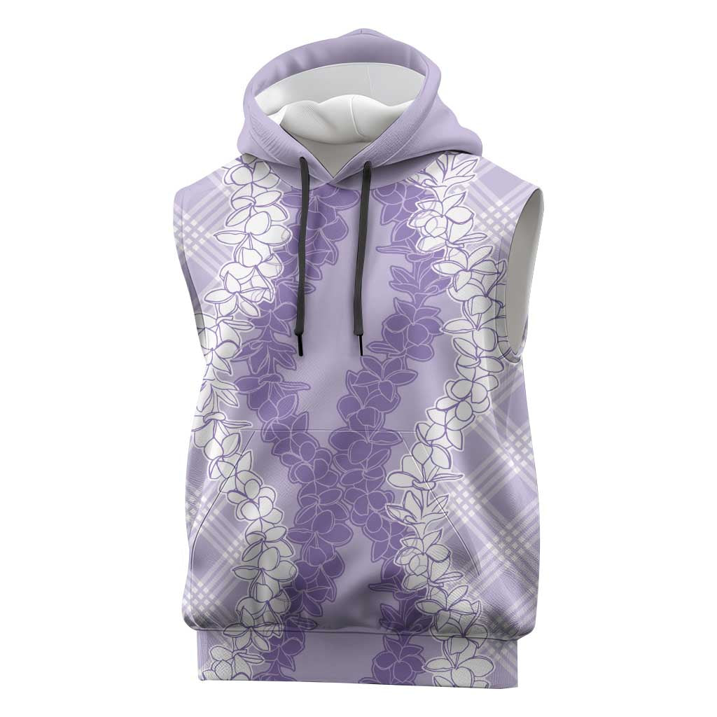 Hawaii Aloha Plumeria Lei Lavender Palaka Sleeveless Hoodie - Polynesian Pride