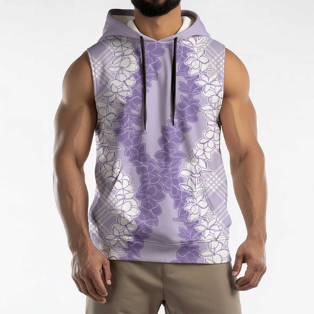 Hawaii Aloha Plumeria Lei Lavender Palaka Sleeveless Hoodie - Polynesian Pride