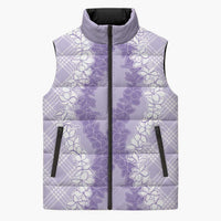 Hawaii Aloha Plumeria Lei Lavender Palaka Sleeveless Puffer Jacket - Polynesian Pride