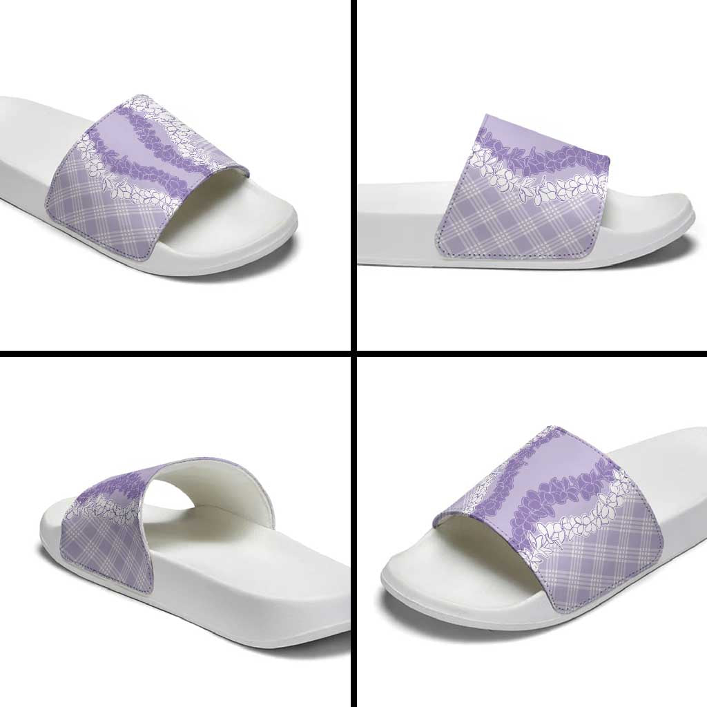 Hawaii Aloha Plumeria Lei Lavender Palaka Slide Sandals - Polynesian Pride