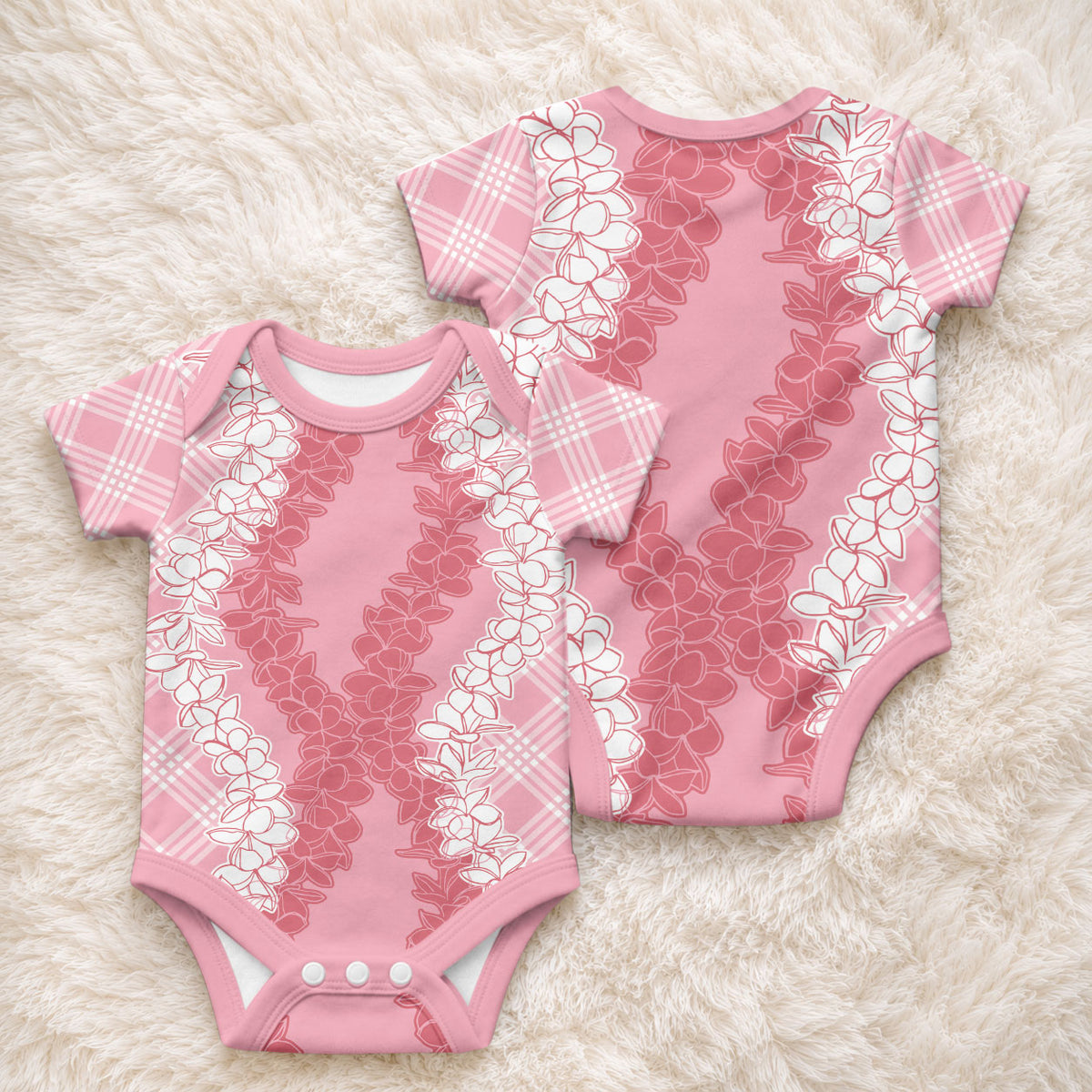 Hawaii Aloha Plumeria Lei Pink Palaka Baby Onesie
