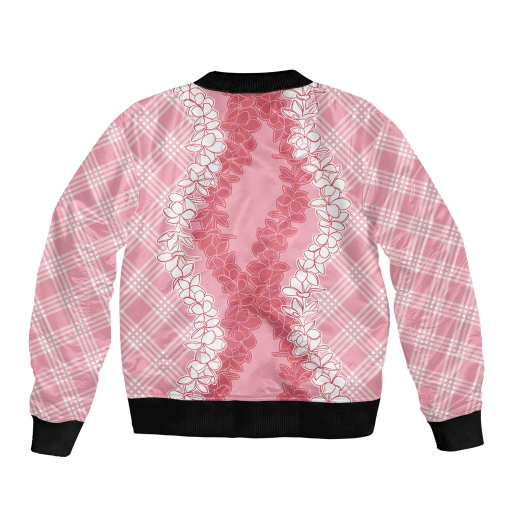 Hawaii Aloha Plumeria Lei Pink Palaka Bomber Jacket - Polynesian Pride