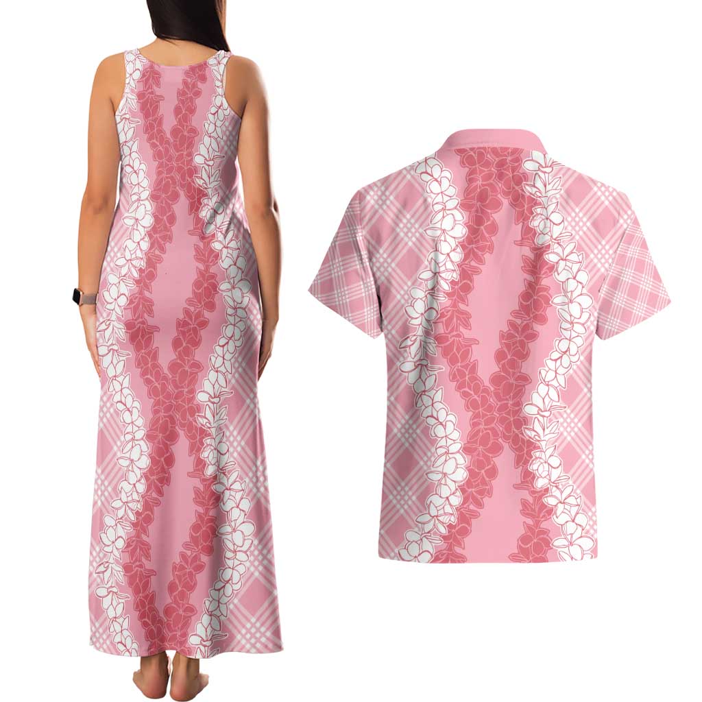 Hawaii Aloha Plumeria Lei Pink Palaka Couples Matching Tank Maxi Dress and Hawaiian Shirt - Polynesian Pride