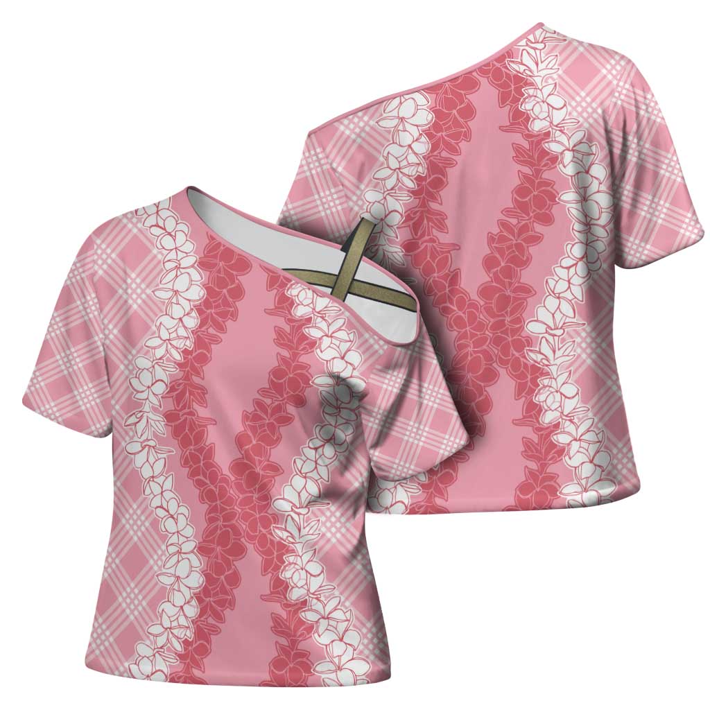 Hawaii Aloha Plumeria Lei Pink Palaka Cross Shoulder Shirt - Polynesian Pride