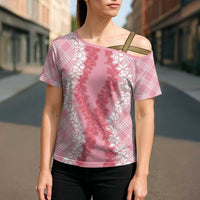Hawaii Aloha Plumeria Lei Pink Palaka Cross Shoulder Shirt - Polynesian Pride