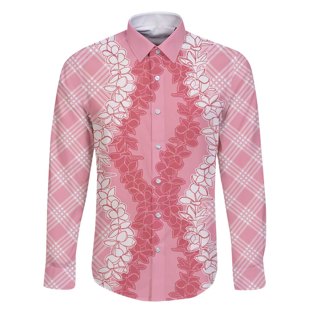 Hawaii Aloha Plumeria Lei Pink Palaka Family Matching Long Sleeve Bodycon Dress and Hawaiian Shirt LT7 Dad's Shirt - Long Sleeve Pink - Polynesian Pride