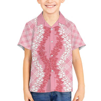 Hawaii Aloha Plumeria Lei Pink Palaka Family Matching Long Sleeve Bodycon Dress and Hawaiian Shirt LT7 Son's Shirt Pink - Polynesian Pride
