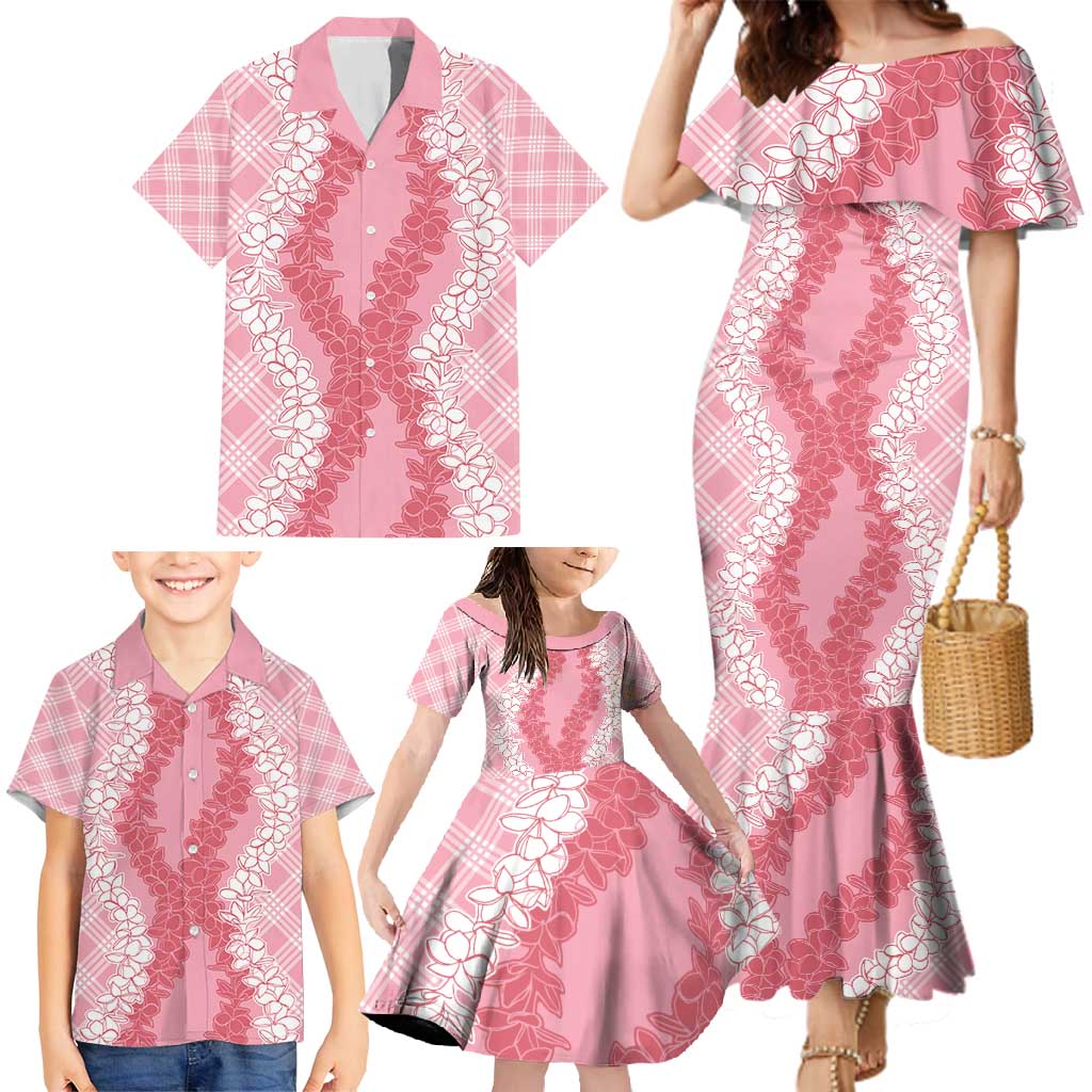 Hawaii Aloha Plumeria Lei Pink Palaka Family Matching Mermaid Dress and Hawaiian Shirt LT7 - Polynesian Pride