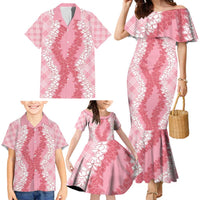 Hawaii Aloha Plumeria Lei Pink Palaka Family Matching Mermaid Dress and Hawaiian Shirt LT7 - Polynesian Pride
