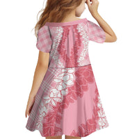 Hawaii Aloha Plumeria Lei Pink Palaka Family Matching Off The Shoulder Long Sleeve Dress and Hawaiian Shirt LT7 - Polynesian Pride