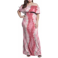 Hawaii Aloha Plumeria Lei Pink Palaka Family Matching Off Shoulder Maxi Dress and Hawaiian Shirt LT7 Mom's Dress Pink - Polynesian Pride