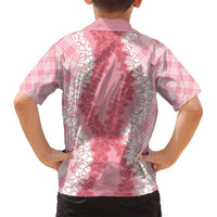 Hawaii Aloha Plumeria Lei Pink Palaka Family Matching Off Shoulder Short Dress and Hawaiian Shirt LT7 - Polynesian Pride