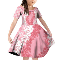 Hawaii Aloha Plumeria Lei Pink Palaka Family Matching Off Shoulder Short Dress and Hawaiian Shirt LT7 Daughter's Dress Pink - Polynesian Pride