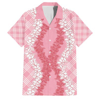 Hawaii Aloha Plumeria Lei Pink Palaka Family Matching Off Shoulder Short Dress and Hawaiian Shirt LT7 Dad's Shirt - Short Sleeve Pink - Polynesian Pride