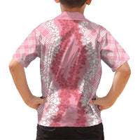 Hawaii Aloha Plumeria Lei Pink Palaka Family Matching Short Sleeve Bodycon Dress and Hawaiian Shirt LT7 - Polynesian Pride