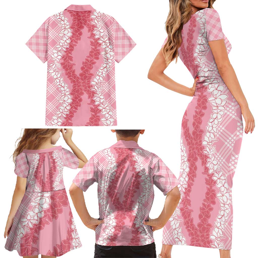 Hawaii Aloha Plumeria Lei Pink Palaka Family Matching Short Sleeve Bodycon Dress and Hawaiian Shirt LT7 - Polynesian Pride