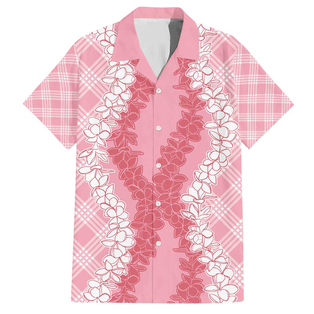 Hawaii Aloha Plumeria Lei Pink Palaka Family Matching Short Sleeve Bodycon Dress and Hawaiian Shirt LT7 Dad's Shirt - Short Sleeve Pink - Polynesian Pride