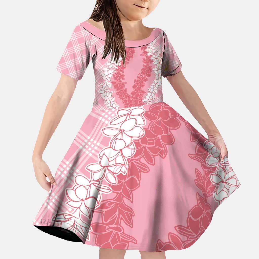 Hawaii Aloha Plumeria Lei Pink Palaka Family Matching Summer Maxi Dress and Hawaiian Shirt LT7 Daughter's Dress Pink - Polynesian Pride