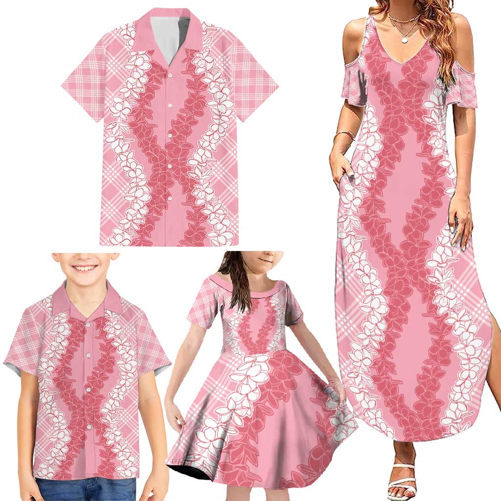 Hawaii Aloha Plumeria Lei Pink Palaka Family Matching Summer Maxi Dress and Hawaiian Shirt LT7 - Polynesian Pride