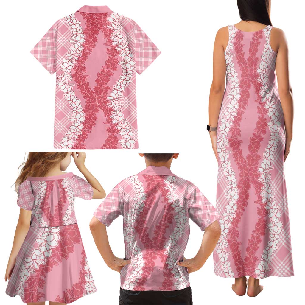 Hawaii Aloha Plumeria Lei Pink Palaka Family Matching Tank Maxi Dress and Hawaiian Shirt LT7 - Polynesian Pride
