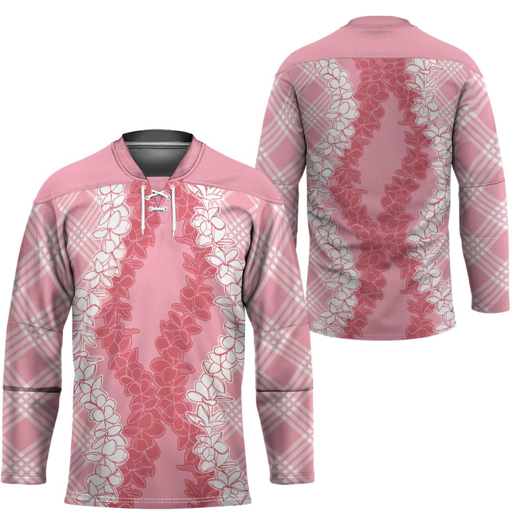 Hawaii Aloha Plumeria Lei Pink Palaka Hockey Jersey - Polynesian Pride