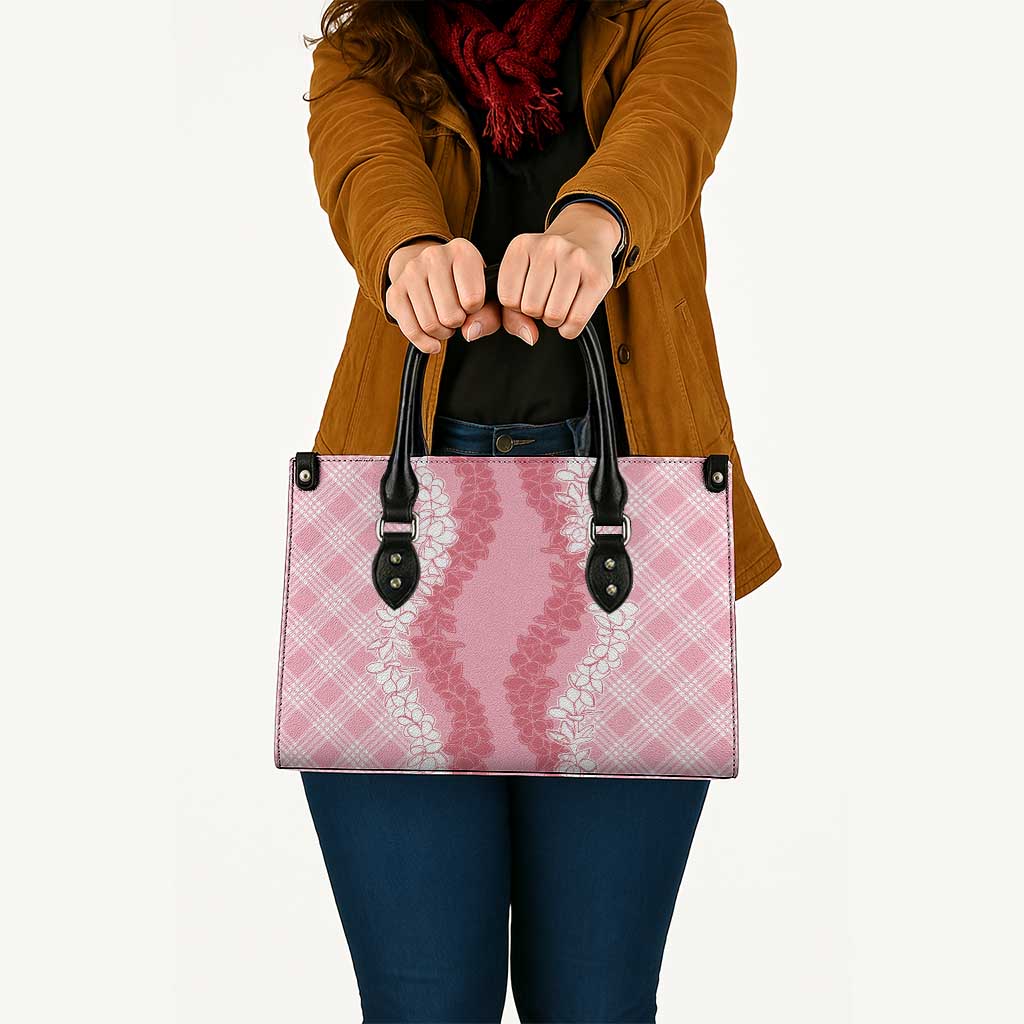 Hawaii Aloha Plumeria Lei Pink Palaka Leather Bag - Polynesian Pride