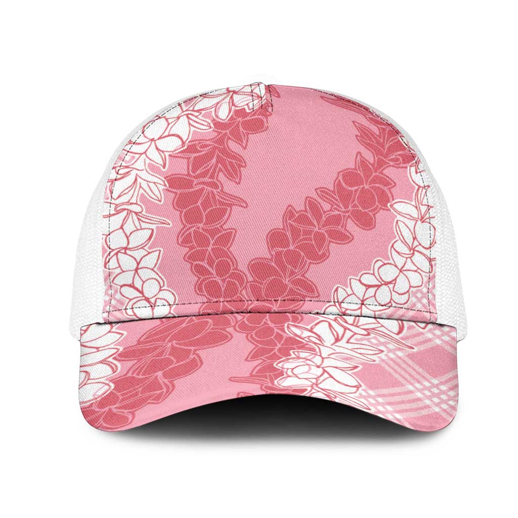 Hawaii Aloha Plumeria Lei Pink Palaka Mesh Trucker Cap - Polynesian Pride