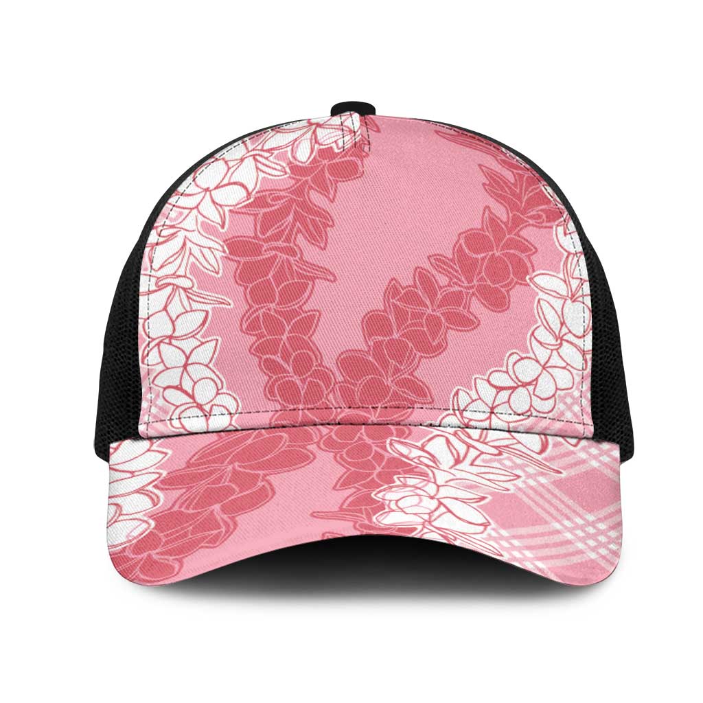 Hawaii Aloha Plumeria Lei Pink Palaka Mesh Trucker Cap - Polynesian Pride