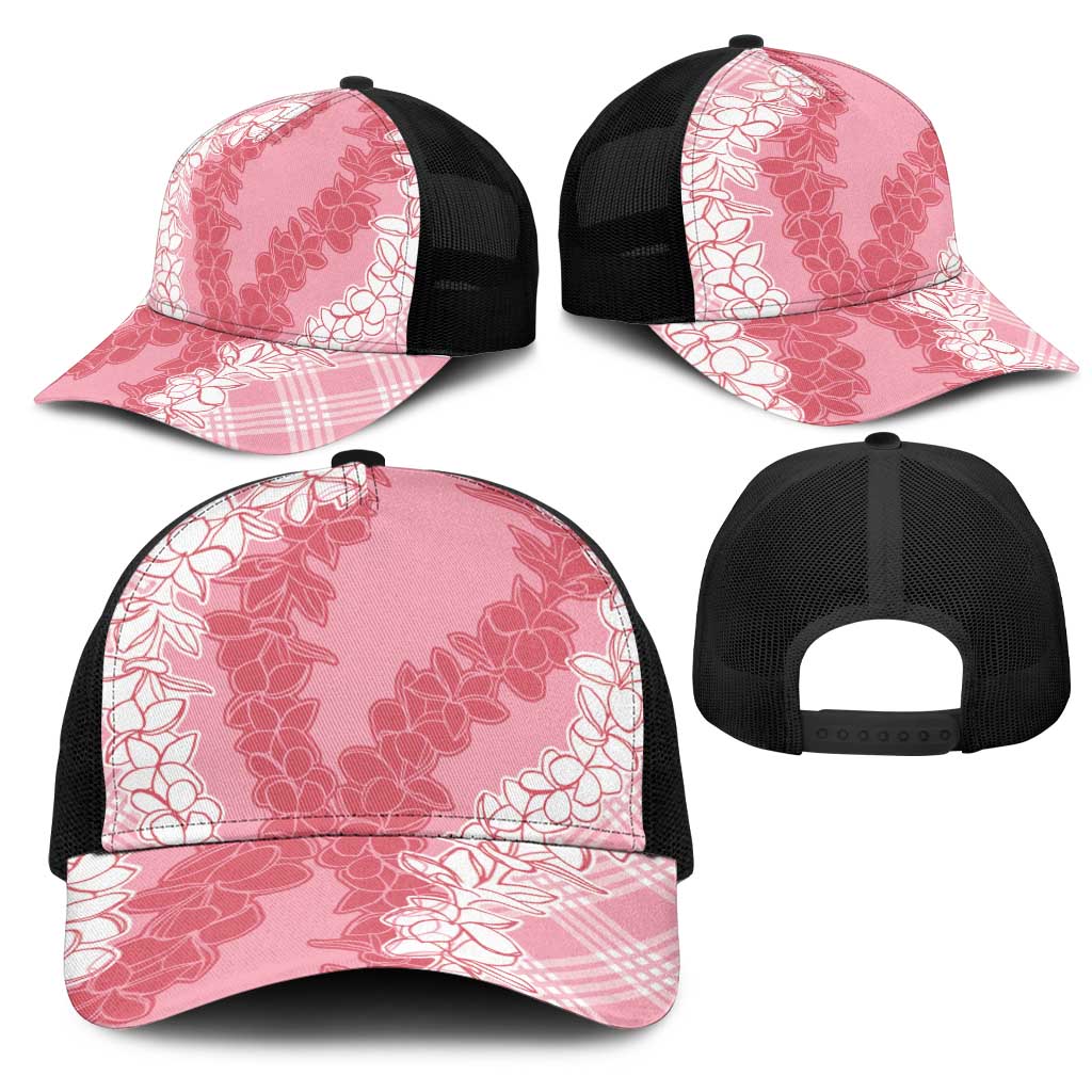 Hawaii Aloha Plumeria Lei Pink Palaka Mesh Trucker Cap - Polynesian Pride