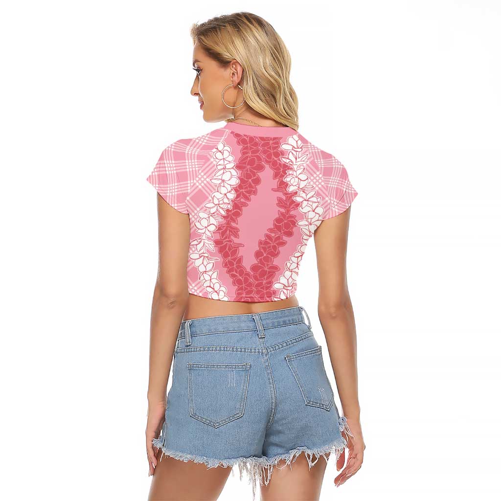Hawaii Aloha Plumeria Lei Pink Palaka Raglan Cropped T Shirt LT7 - Polynesian Pride