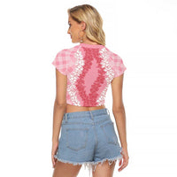 Hawaii Aloha Plumeria Lei Pink Palaka Raglan Cropped T Shirt LT7 - Polynesian Pride