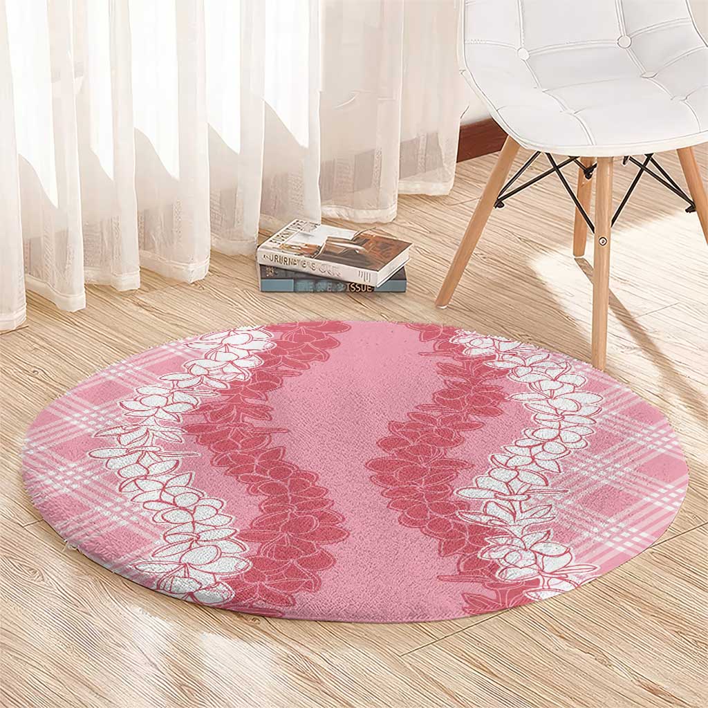 Hawaii Aloha Plumeria Lei Pink Palaka Round Carpet - Polynesian Pride