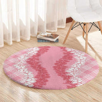 Hawaii Aloha Plumeria Lei Pink Palaka Round Carpet - Polynesian Pride