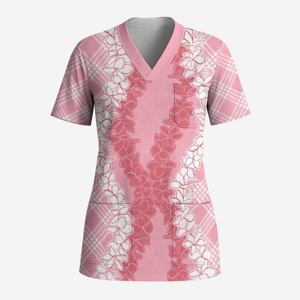 Hawaii Aloha Plumeria Lei Pink Palaka Scrub Top LT7 Adult Pink - Polynesian Pride