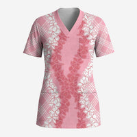 Hawaii Aloha Plumeria Lei Pink Palaka Scrub Top LT7 Adult Pink - Polynesian Pride