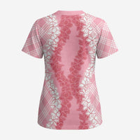 Hawaii Aloha Plumeria Lei Pink Palaka Scrub Top LT7 - Polynesian Pride
